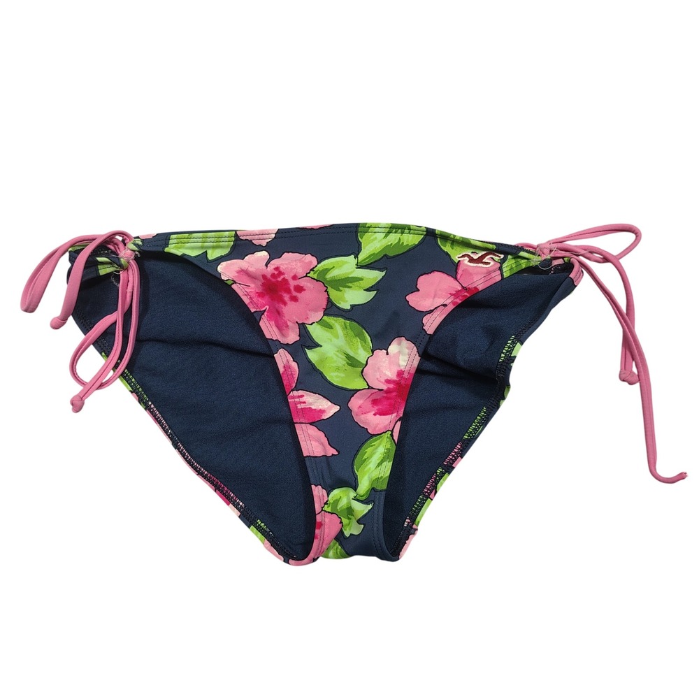 Hollister Bikini Bottoms Women M Side-Tie Floral Blue Pink Swimwear 0989
